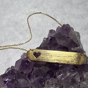 16" Gold Tone Bar Necklace Cutout Heart Pendant Dainty Chain Dainty Girlycore